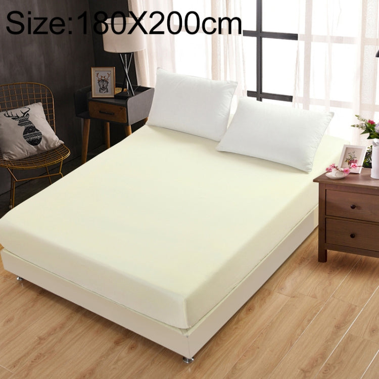 180x200cm fitted mattress protector sheet in pale yellow, plain stretch fabric.