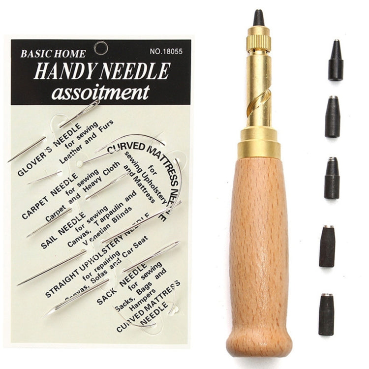 Handy needle attachment set with wooden handle and replacement needle tips