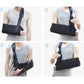 Arm sling wearing steps showing shoulder strap and forearm support positions