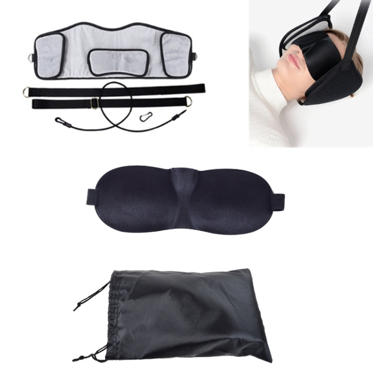 Neck stretcher set with cervical hammock, dark eye mask, straps, and storage pouch