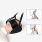 Neck stretcher hammock with eye mask worn by a person reclining on a bed