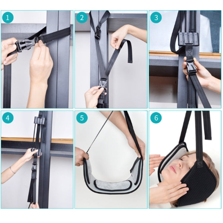 Neck stretcher hanging setup steps showing straps and attachment to supports