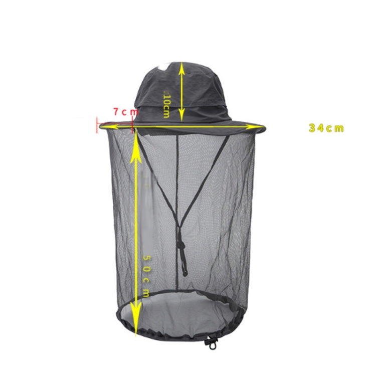 Measuring diagram of wide-brim anti-mosquito sun hat with mesh net and chin cord