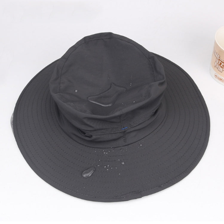 Black/dark gray wide-brim mosquito net sun hat with visible dust specks