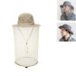 Cream anti-mosquito net sun hat with wide brim and face mesh curtain