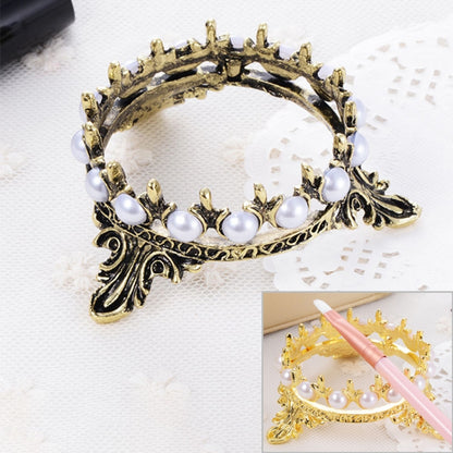 Gold-tone crown novelty holder with white pearl beads for nail art pens and brushes