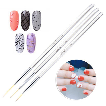 3-piece nail art brush pen set with fine bristle tips for detailed designs