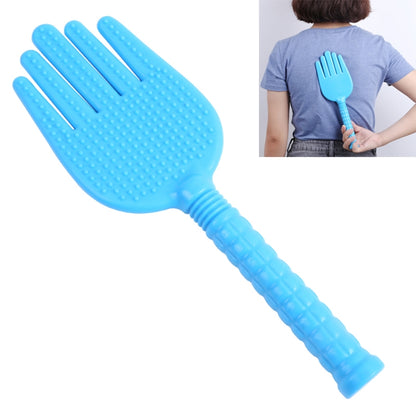 Blue silicone palm massager with ridged fingers and textured handle