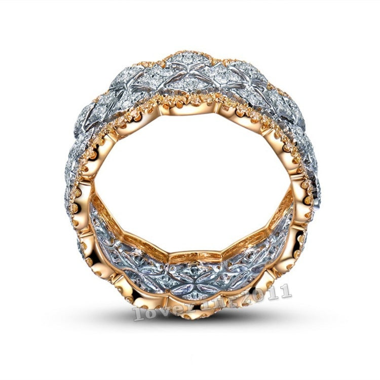 Open-work two-tone ring band with blue-silver engraved design and gold beaded edge
