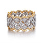 Two-tone diamond-set wedding ring with scalloped lattice band