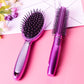 Two purple air-cushion hair brushes with black bristles and silver handles side by side.