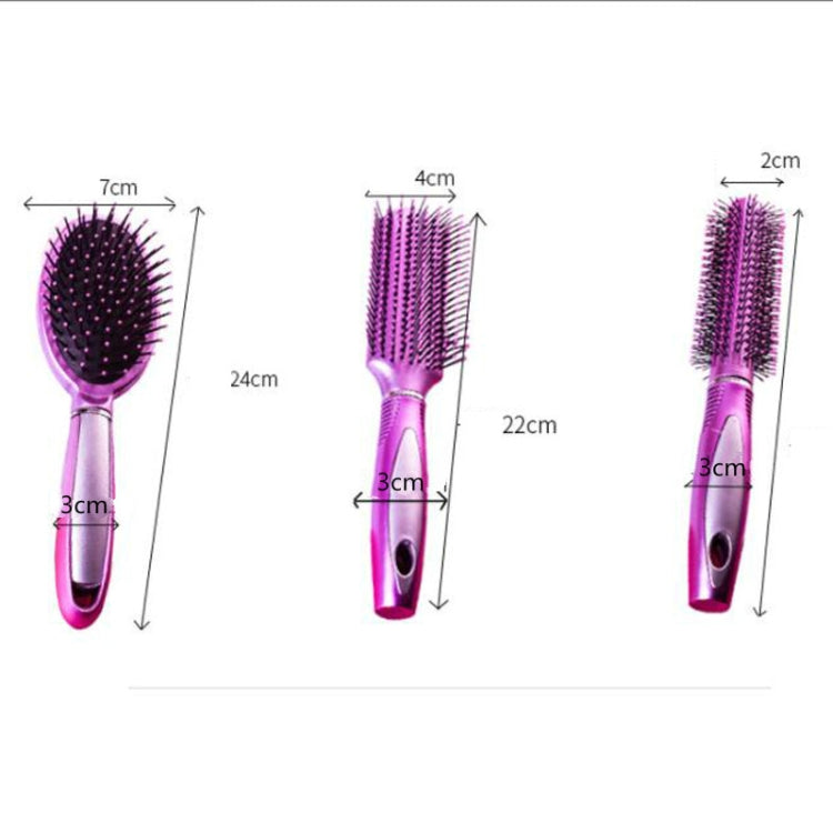 Hair brush size chart showing three air-cushion brush lengths and widths on white.