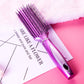 Purple oval air-cushion hair brush with black bristles and silver grip for styling.