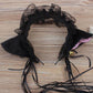 Black lace cat-ear headband with long ribbon ties and pink inner ear lining