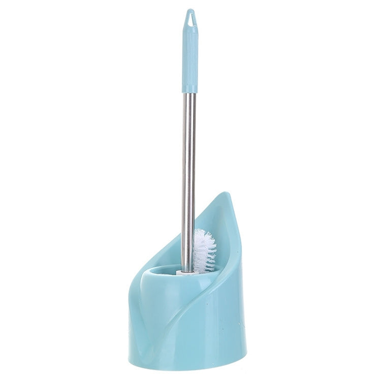 Blue long-handle toilet brush with triangular base and round bristle head