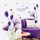 Purple lily flower wall stickers featuring butterflies and green leaves, decorative wall decals