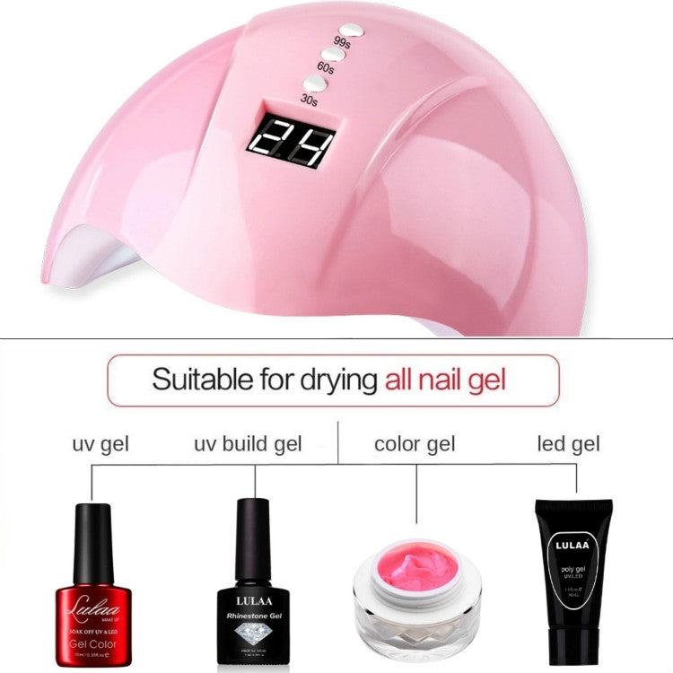 Pink UV LED nail lamp with LCD timer panel and three curing intervals