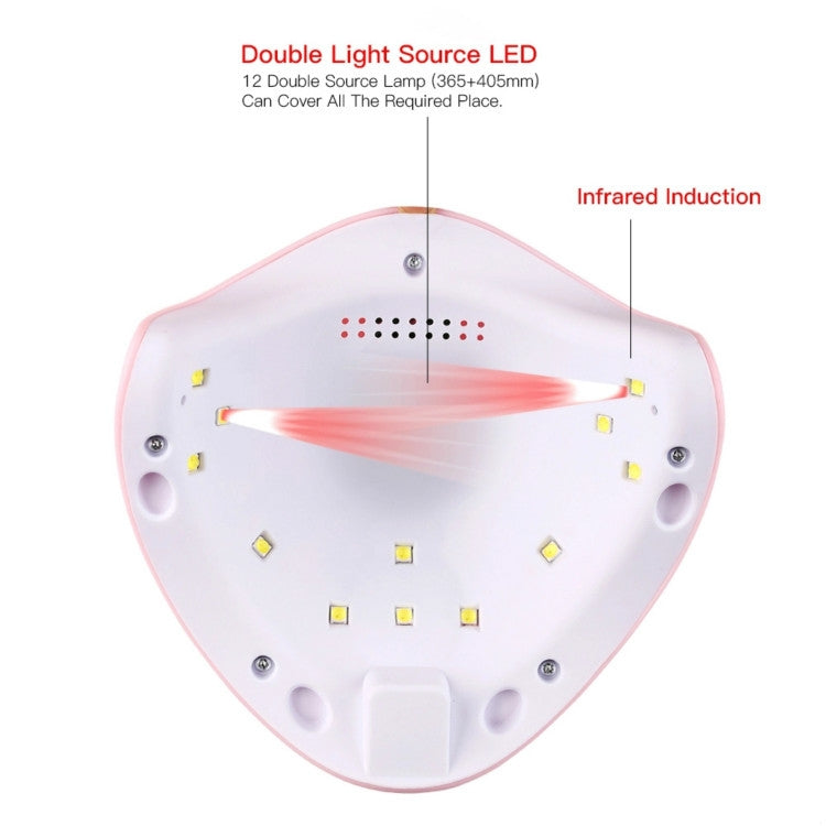 Bottom view of pink UV LED nail lamp with visible LED light array