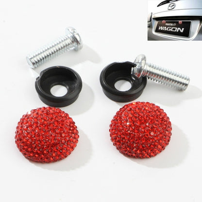 Rhinestone license plate screw caps with anti-theft screws, red crystals and black bases