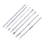 Stainless steel acne needle set with seven loop-and-point tools on stand