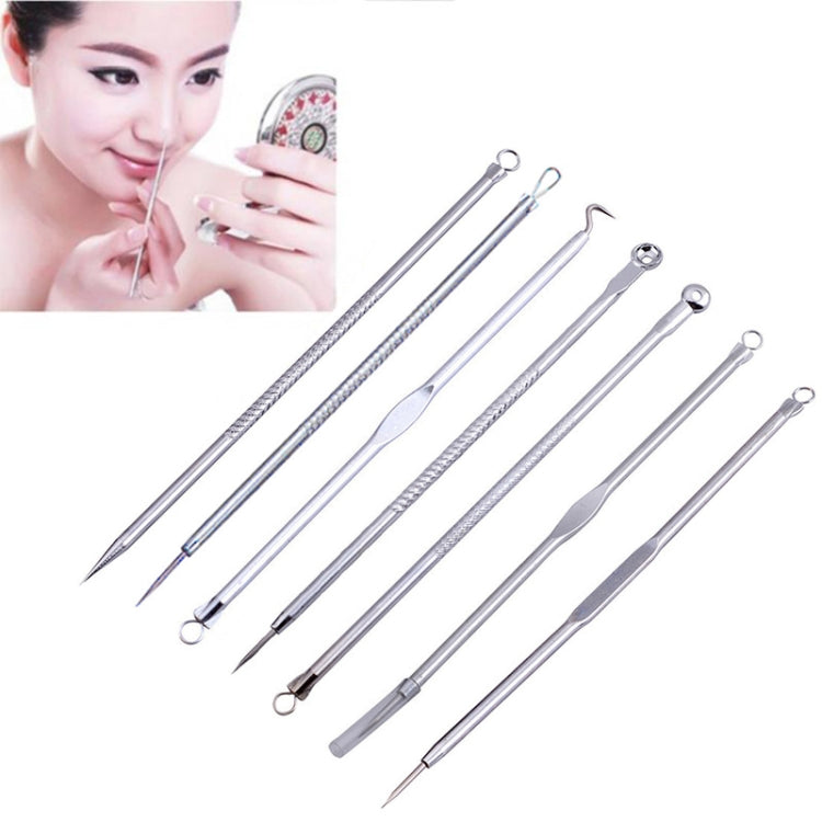 Stainless steel acne needle set with seven tools, pointed needles and loop tips