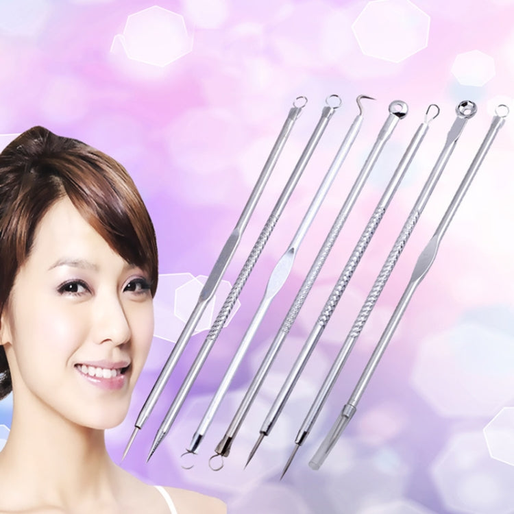 Stainless steel acne needle set with seven slender tools and loop ends
