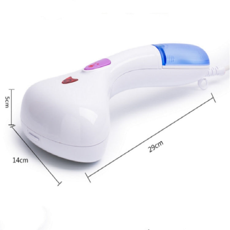 White handheld clothes steamer with blue window and compact body dimensions