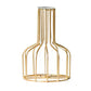 Gold metal flower glass insert base with vertical frame and open top