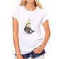 Women’s white short-sleeve T-shirt with parrot artwork