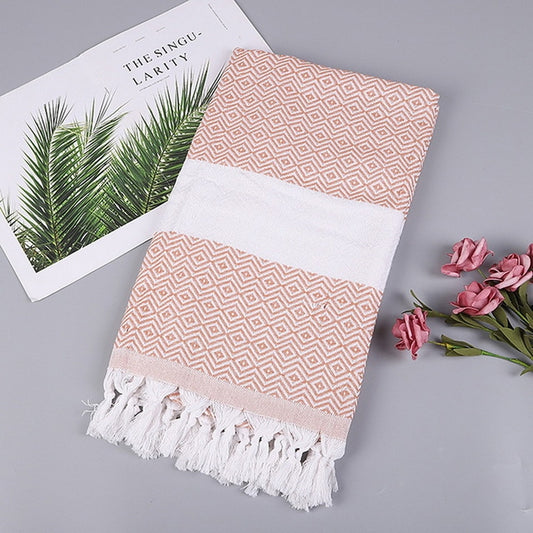 Striped Cotton Bath Towel With Tassels Thin Travel Camping Bath Sauna Beach Gym Pool Blanket Absorbent Easy Care
