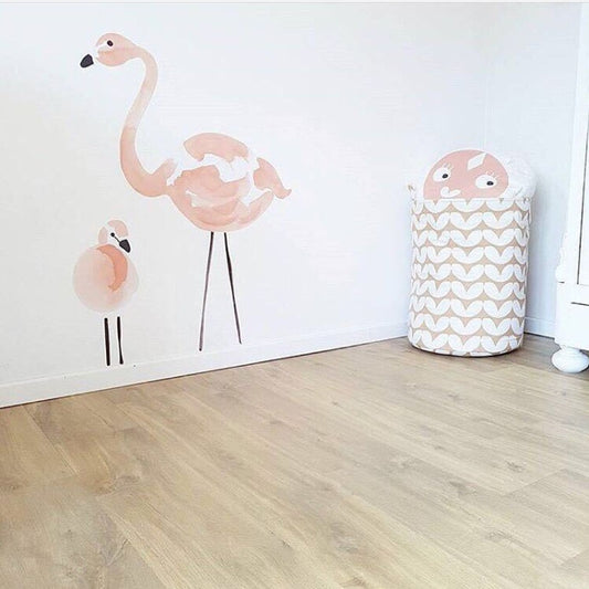 Pink flamingo and small bird wall stickers with balloon shapes for kids room