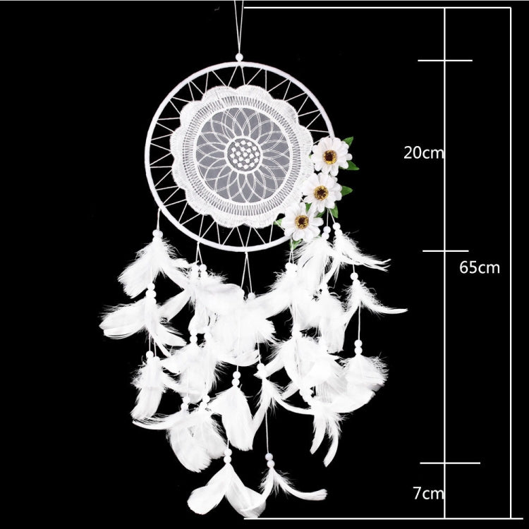 White dream catcher with lace web and feathers, 20cm x 65cm x 7cm