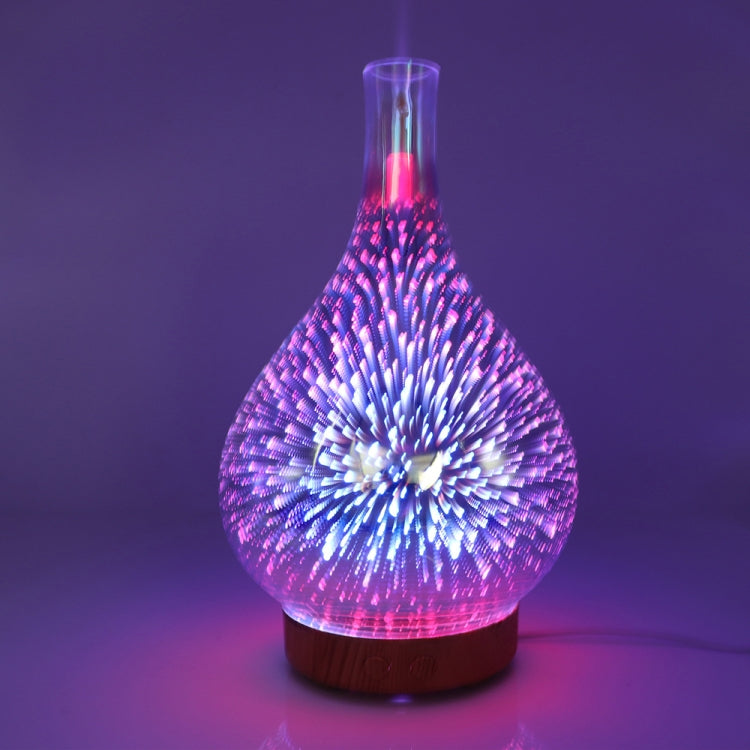 Teardrop LED aroma humidifier with purple and pink fireworks light and wood base