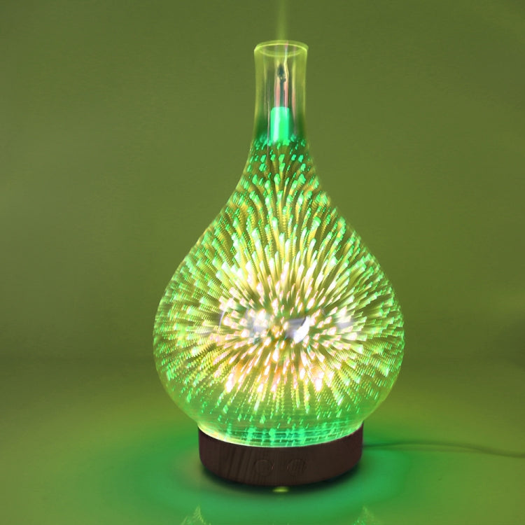 Teardrop LED aroma humidifier with green fireworks light and wood base
