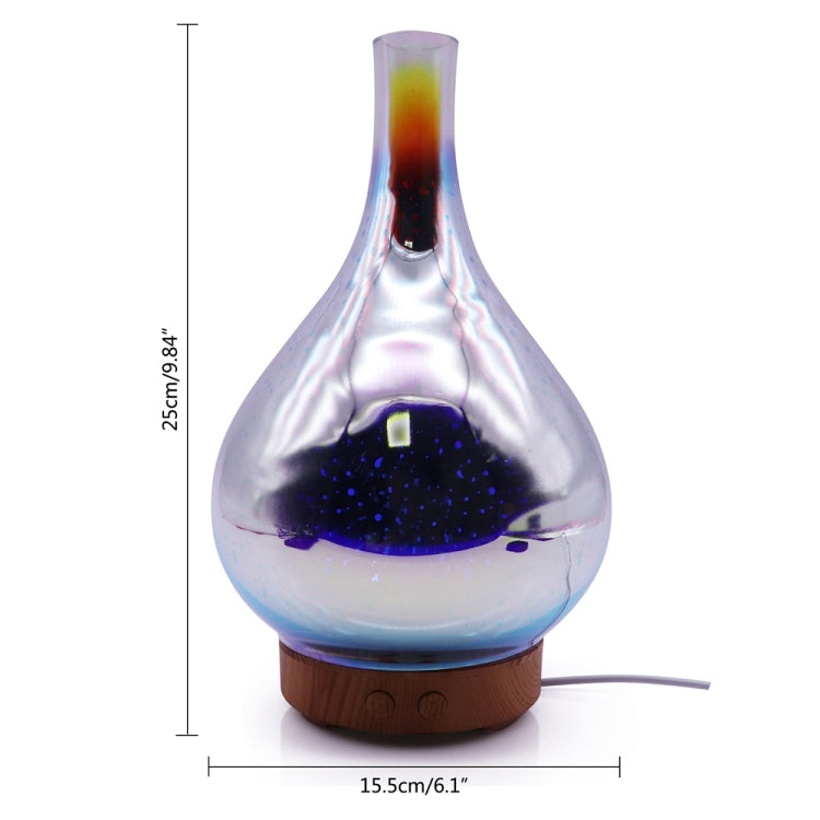 LED aroma humidifier night light, tall clear bulb with wood base, side profile with size mark