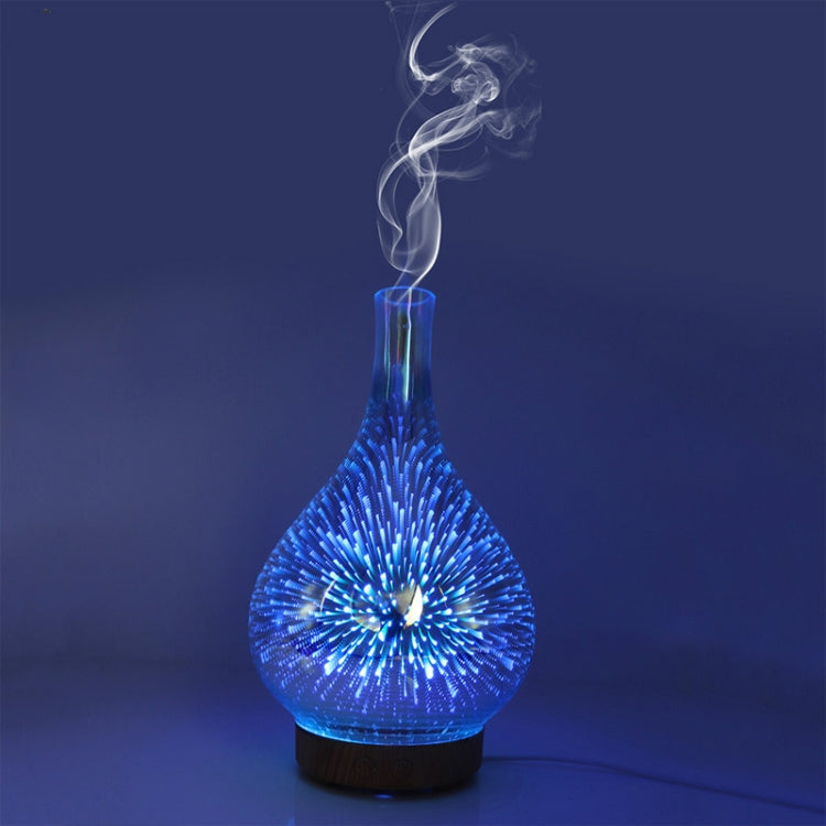LED aroma humidifier producing visible mist with blue 3D fireworks style light