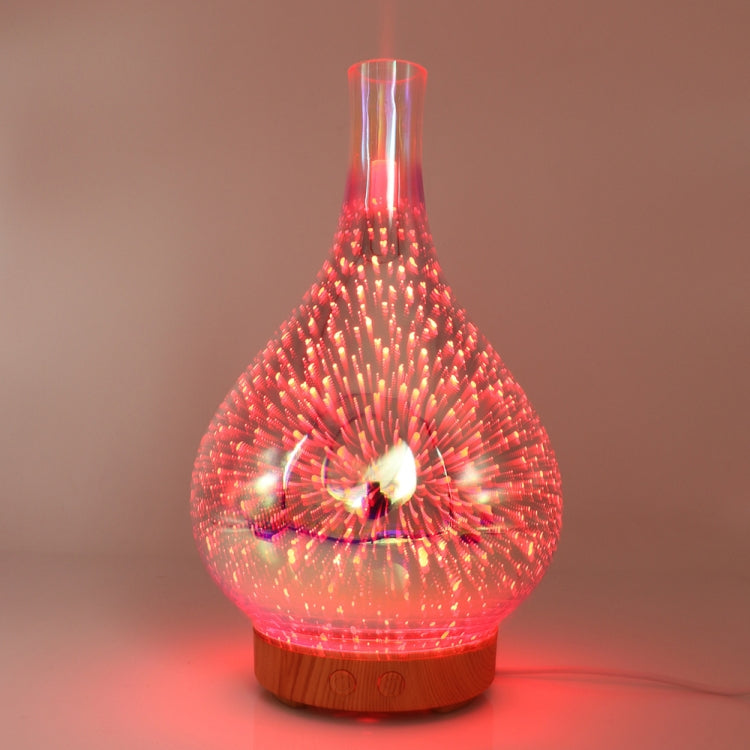 LED aroma humidifier night light with red 3D fireworks glow and visible mist