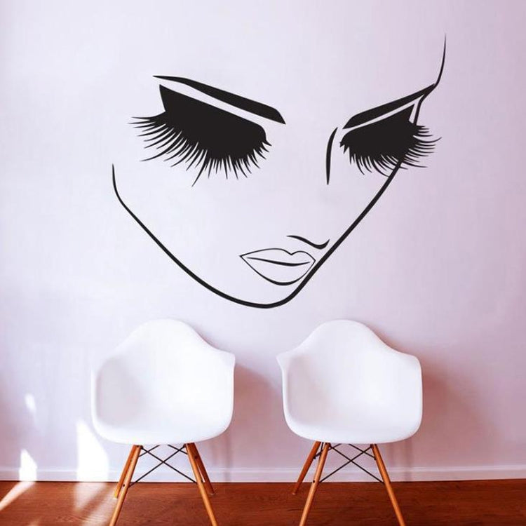 Makeup face wall decal set with black eyelashes, brows, and lips