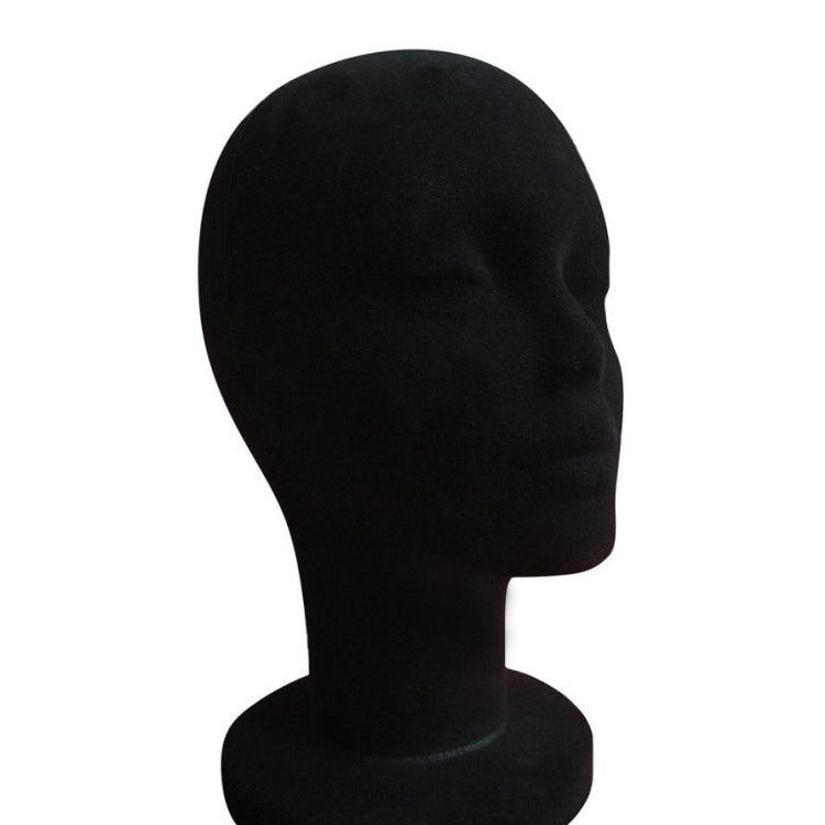 Black foam mannequin head display stand, side profile