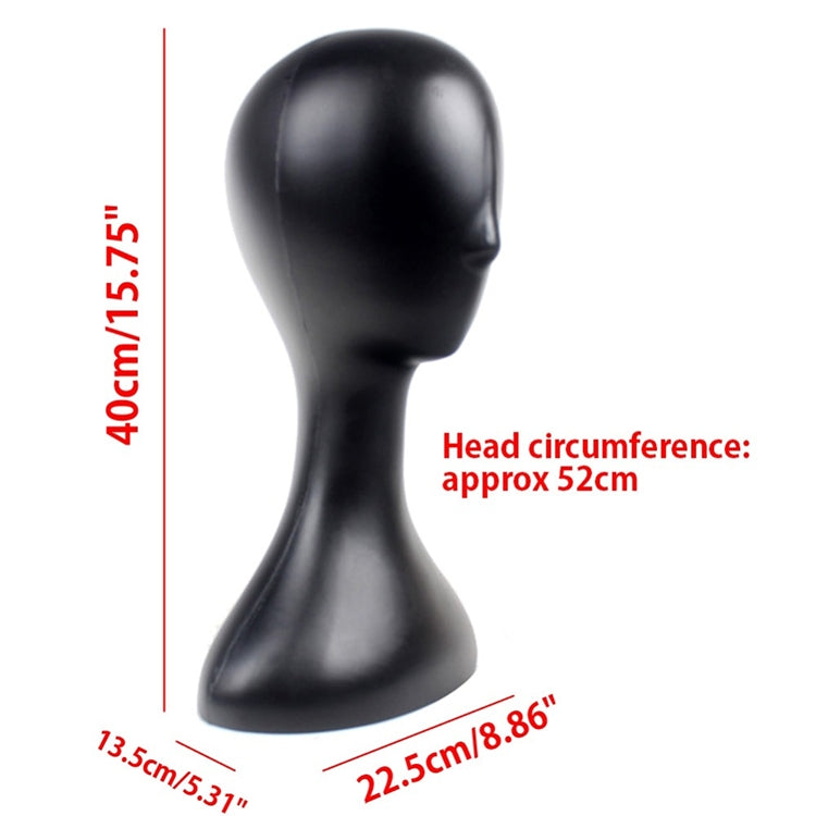 Black plastic mannequin head display stand, side profile