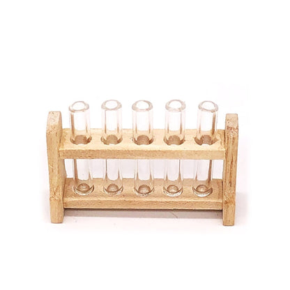 Miniature wooden test-tube rack with six clear glass tubes