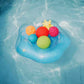 Six textured rubber bath balls in orange, red, blue, green, purple, yellow