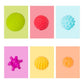 Six colorful textured rubber bath balls: green, red, blue, purple, yellow, orange