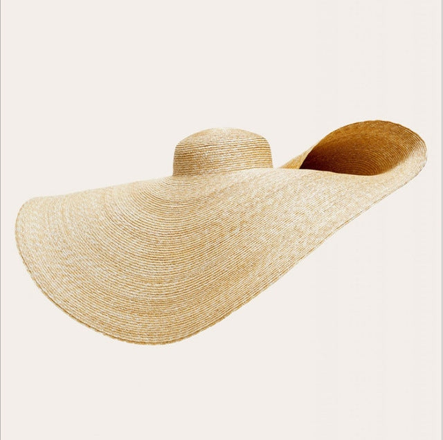 Woven straw sun hat with extra-wide brim, beige