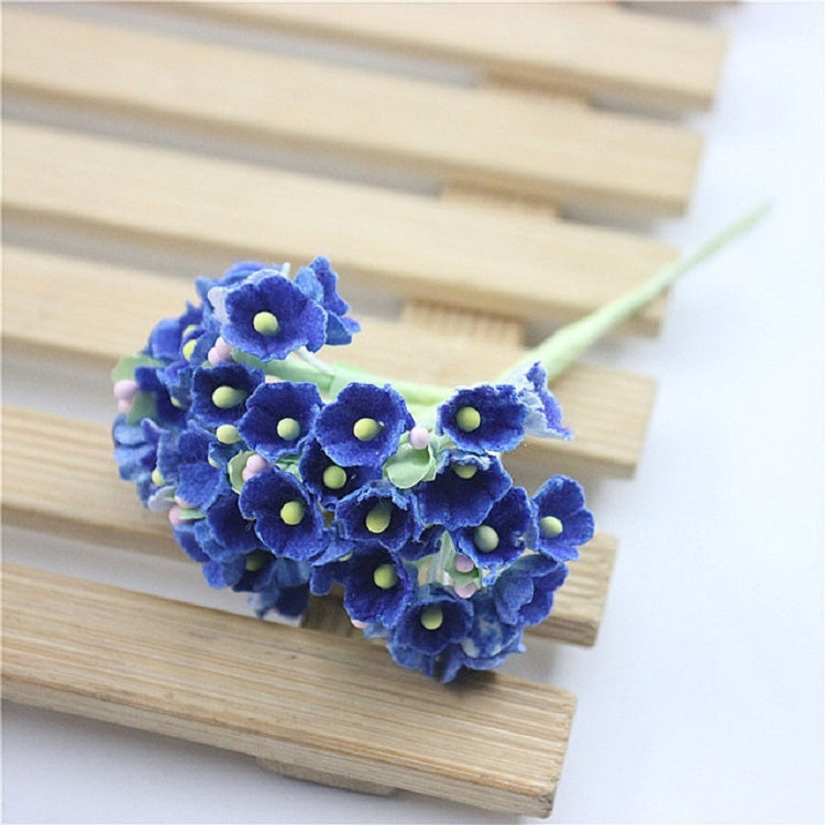 Blue flocked mini plum blossom flower cluster with green stem