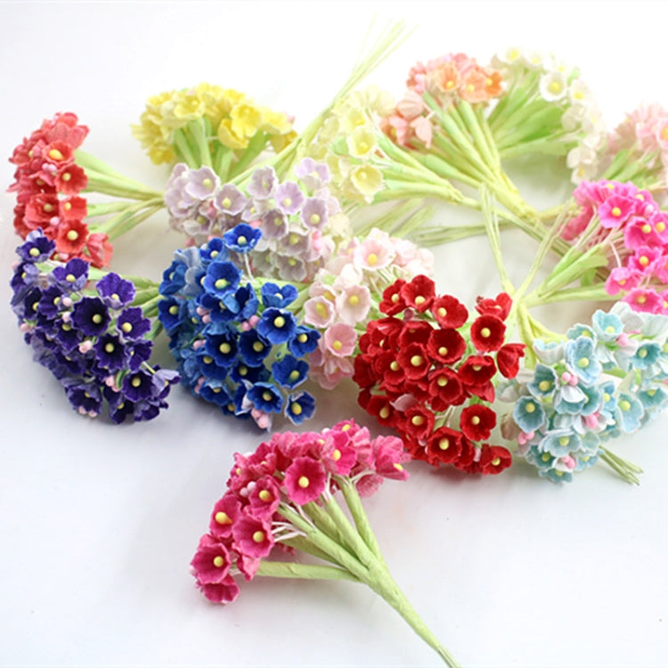Assorted flocked plum blossom mini flower stems in red, blue, pink, and green