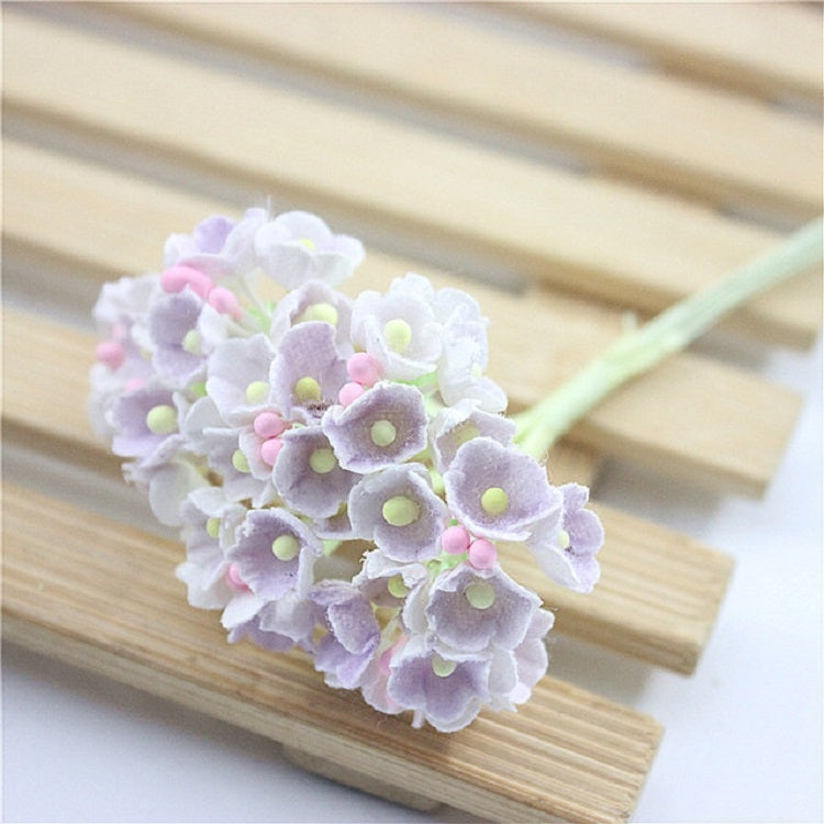 Light purple and white flocked plum blossom mini flower cluster with green stem
