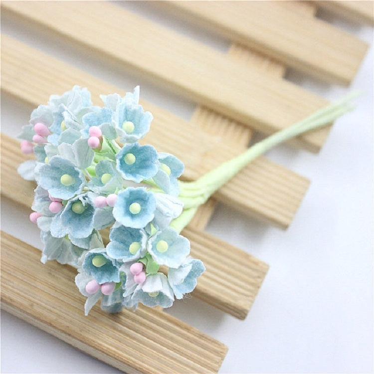 Light blue flocked plum blossom mini flower cluster with pastel pink accents