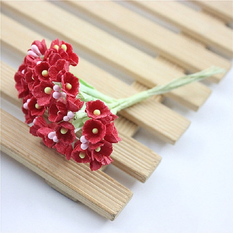 Red mini faux flocked plum blossom flower on a decorative branch stem
