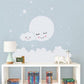 Light gray moon and cloud wall sticker with star speckles